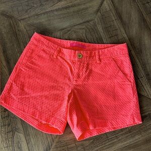 Lilly Pulitzer Solid Bright Coral Callahan Cotton Shorts Straight Hem Size 0